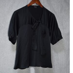 Theory Black Short Sleeve Tie-Neck Blouse S